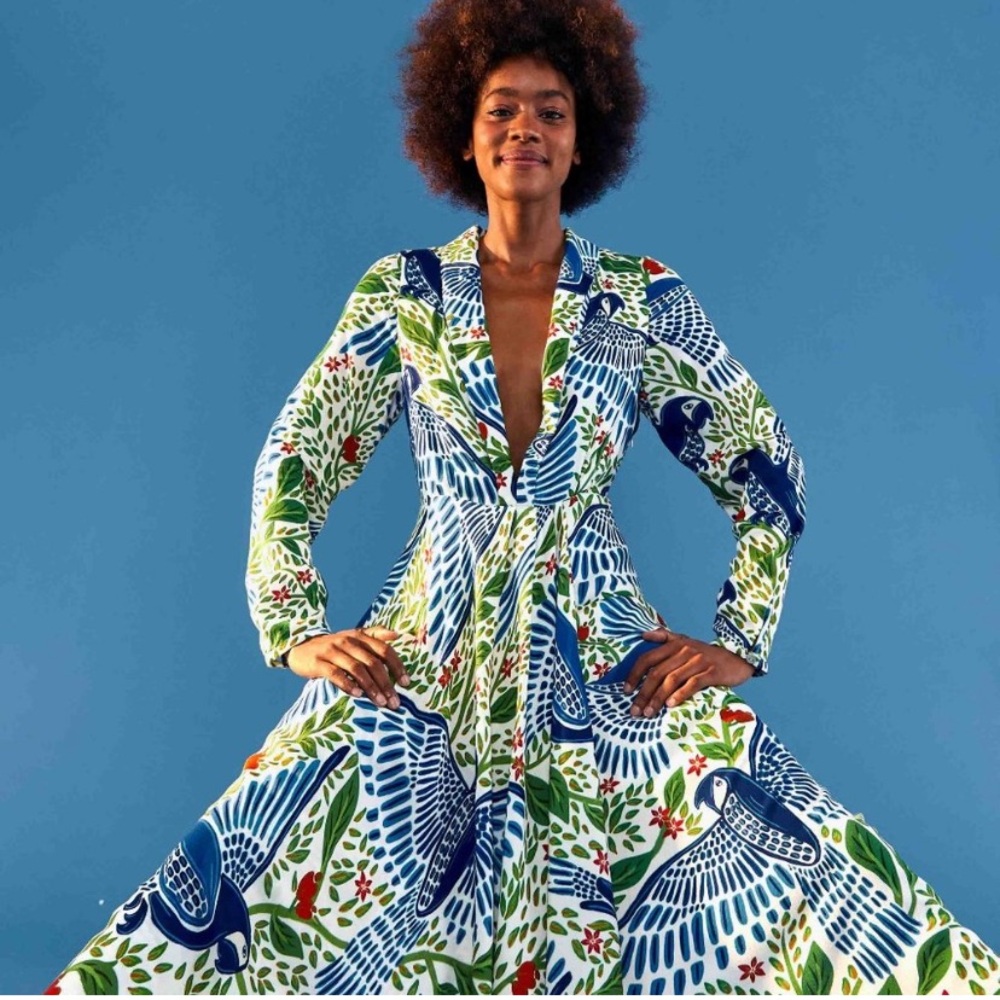 ⭐️ FARM Rio Blue Macaw Flight Maxi Dress